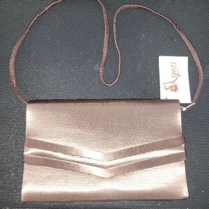 Vintage Aspects Elegant Brown Shiny Fabric Evening Bag Clutch NWT